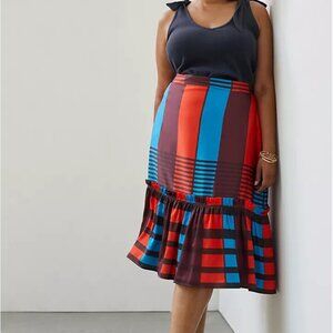 Anthropologie Eva Franco Red and Blue A-Line Midi Skirt